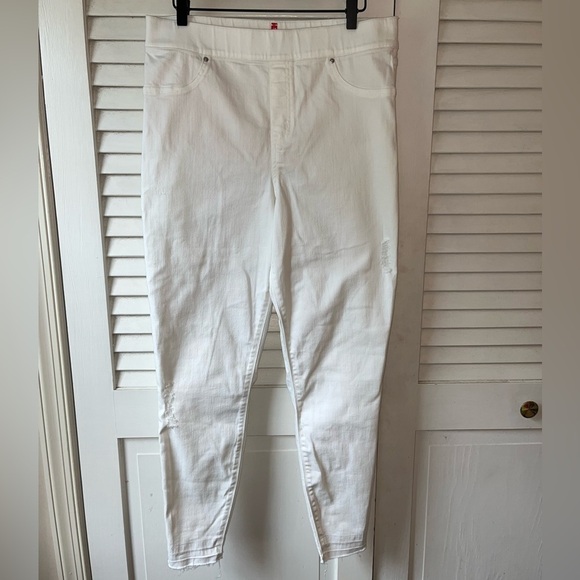 Spanx Women's White Distressed Skinny Ankle Jeans Size XL High Waist Stretch - Picture 2 of 5